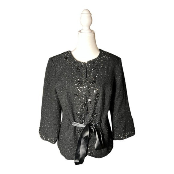 Victor Costa Women’s Occasion Jacket Size S Black Sequins and Beads‎ - Picture 1 of 7